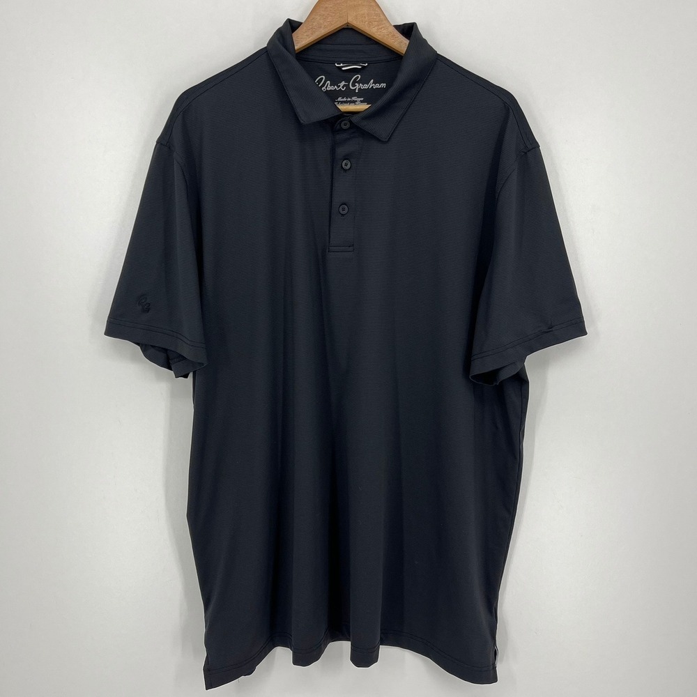 Robert Graham Mens XXL Black Short Sleeve Micro Ribbed Performance Polo Shirt